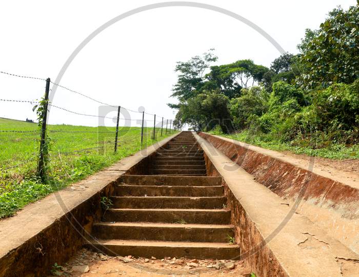 Long Steps Leading To The Top Of Banasura Sagar Dam In Western Ghats, Wayanad, Kerala
