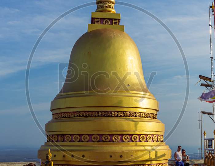 Tiger Temple Huge Gold Color Bell Statue