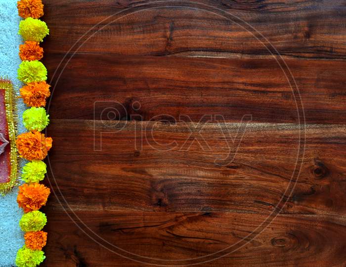 Simple Diwali Pooja Elements on a Table