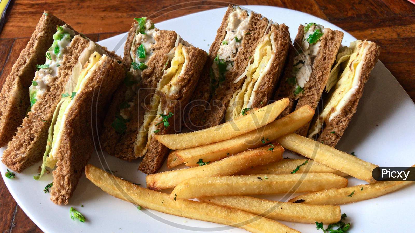 Chicken sandwich and fries.