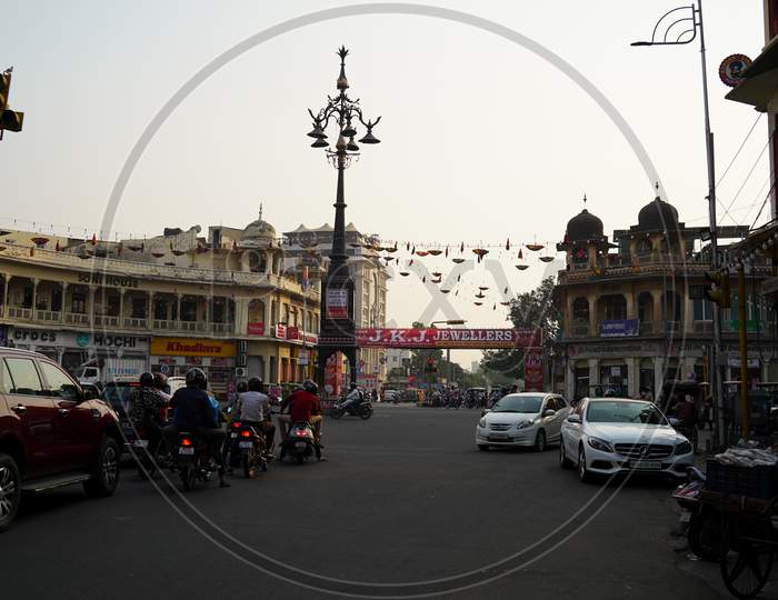 Jaipur, Rajasthan, India -Nov 2020: Panch Batti Circle In Jaipur, Rajasthan, In India, Known As The Pink City, Is A Major Tourist Destination In India.