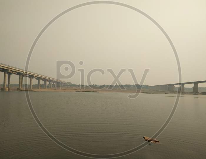 Chambal River And Highway Bridge Over It