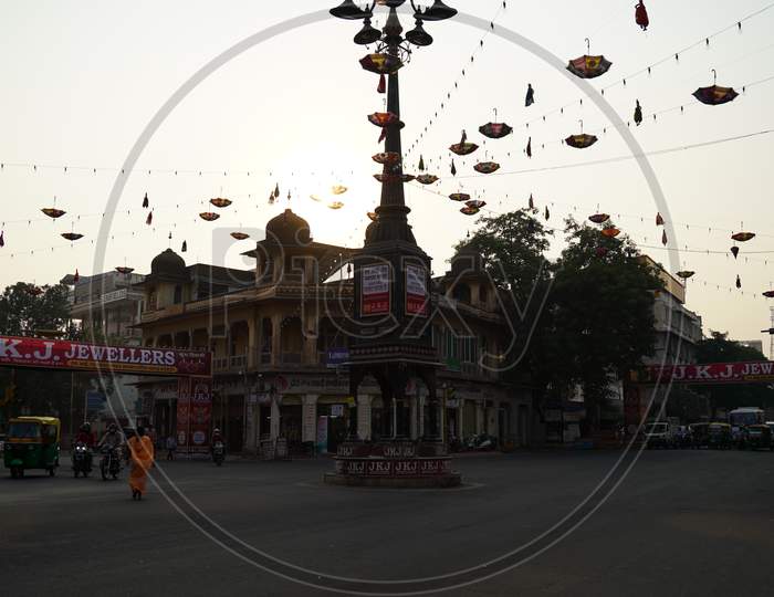 Jaipur, Rajasthan, India -Nov 2020: Panch Batti Circle In Jaipur, Rajasthan, In India, Known As The Pink City, Is A Major Tourist Destination In India.
