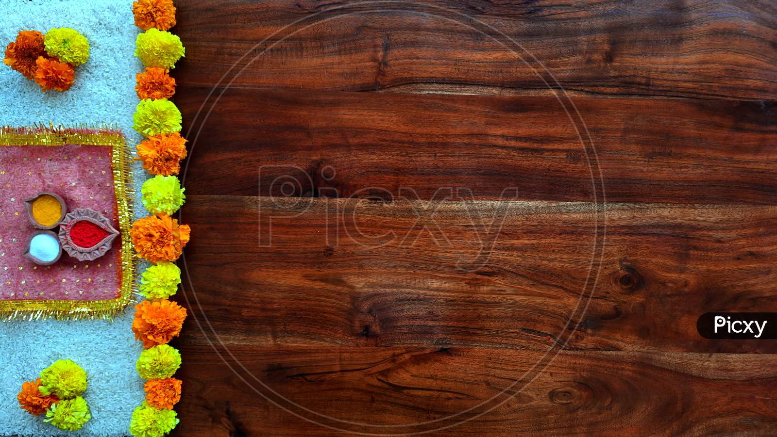 Simple Diwali Pooja Elements on a Table