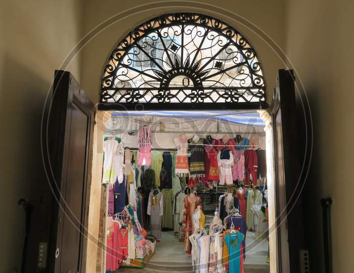 old market place open ancient door in market in tunisia