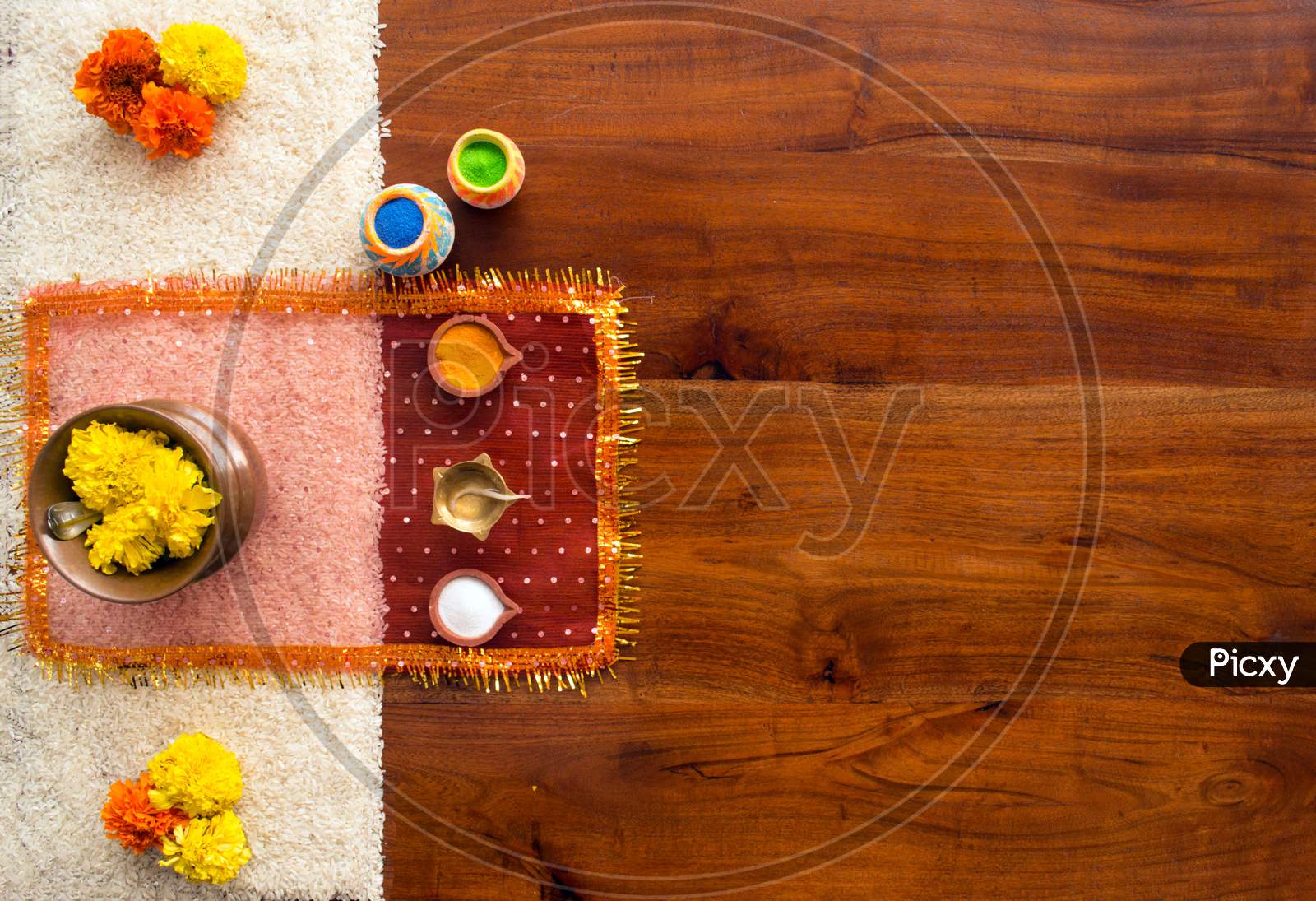 Puja and Rangoli Elements for Diwali Day