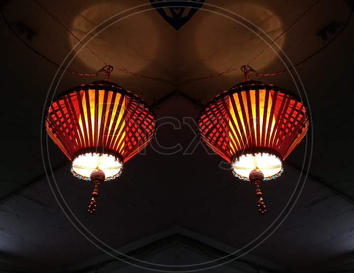 Red Lantern closeup photos. Red wallpaper. Diwali lantern.