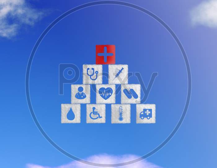 Cloud Shape Of Square Block Stacking With Icon Healthcare