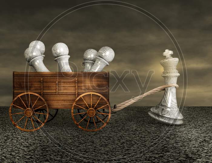 Τhe King Of Chess Dragging A Farm Cart