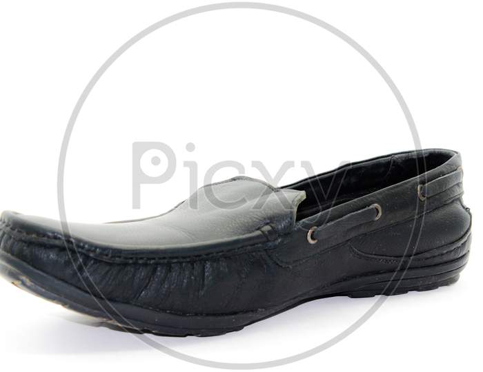 Black Leather Shose For Men Isolated On White Background With Selective Focus