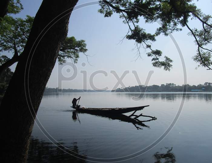 A view of a fisherman On the lake