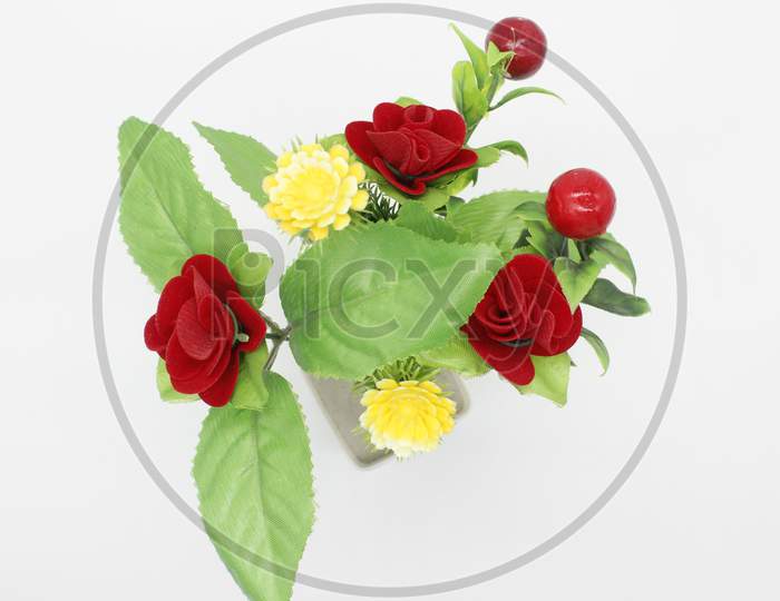Artificial Flowers Isolated On White Background With Selective Focus