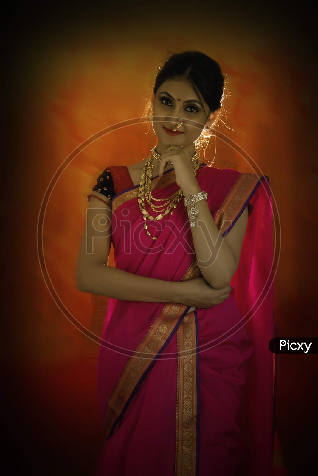 Beautiful young Indian woman in Saree