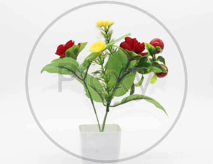 Artificial Flowers Isolated On White Background With Selective Focus