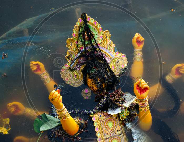 durga idol bisarjon at kolkata west bengal india