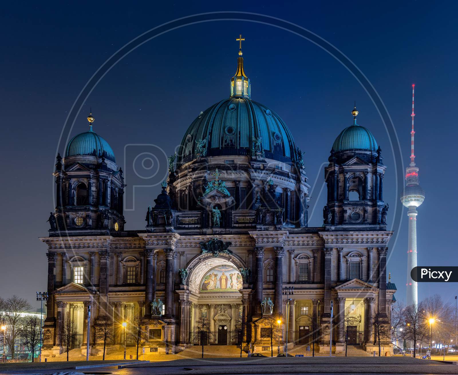 Night View Of Berlin Cathedral (Berliner Dom) In Central Berlin, Germany