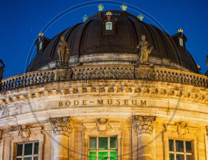 Night View Of Bode Museum In Museumsinsel In Berlin, Germany
