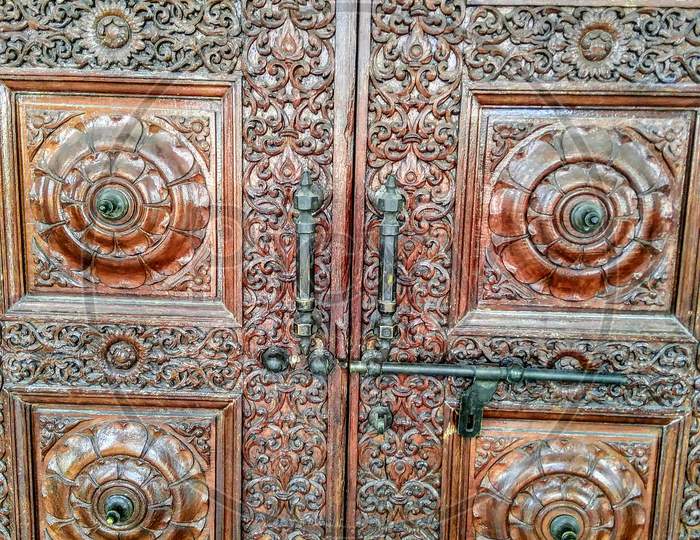 Historical old door in Chhatarpur mandir temple new Delhi india
