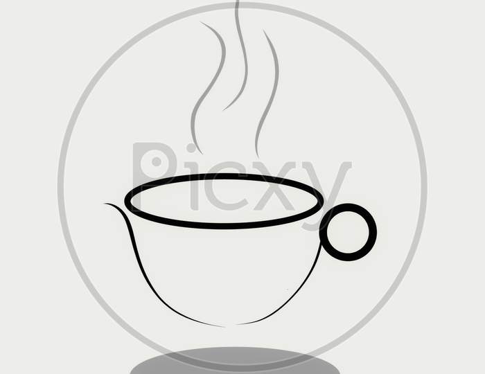 Illustration Drawing Of The Hot Coffee Cup With White Background