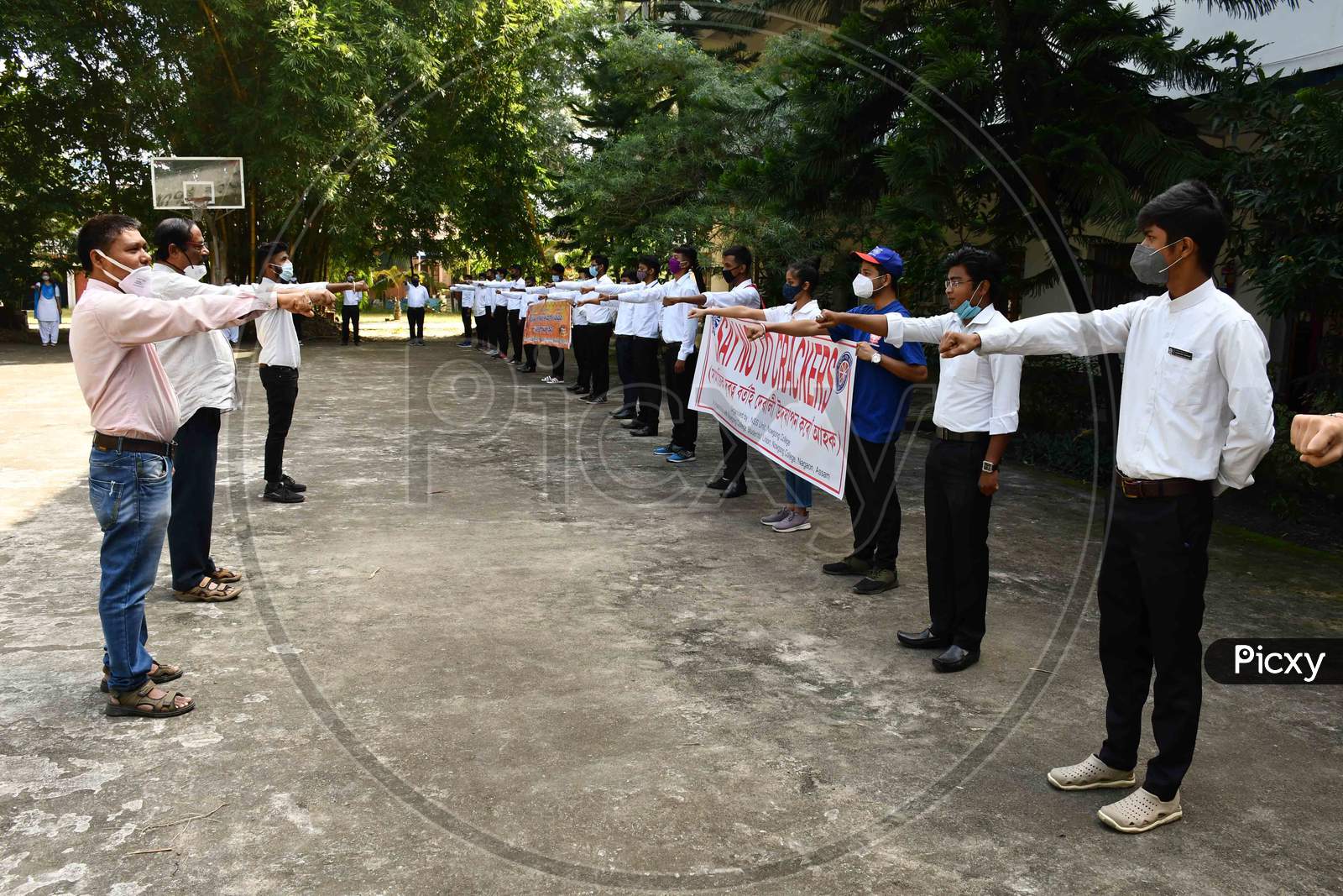 Students of Nowgong college took oath that they are not going to pollute the atmosphere with crackers on Diwali festival in Nagaon District of Assam on Nov 9,2020