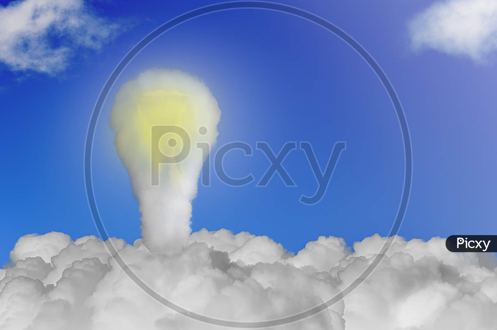 Cloud Shape Light Bulb On Blue Sky. Concept New Idea.