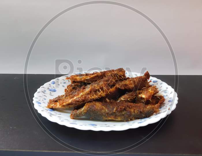 Closeup Of Delicious Dish(Fish Fries) In A Plate Isolated On The Surface