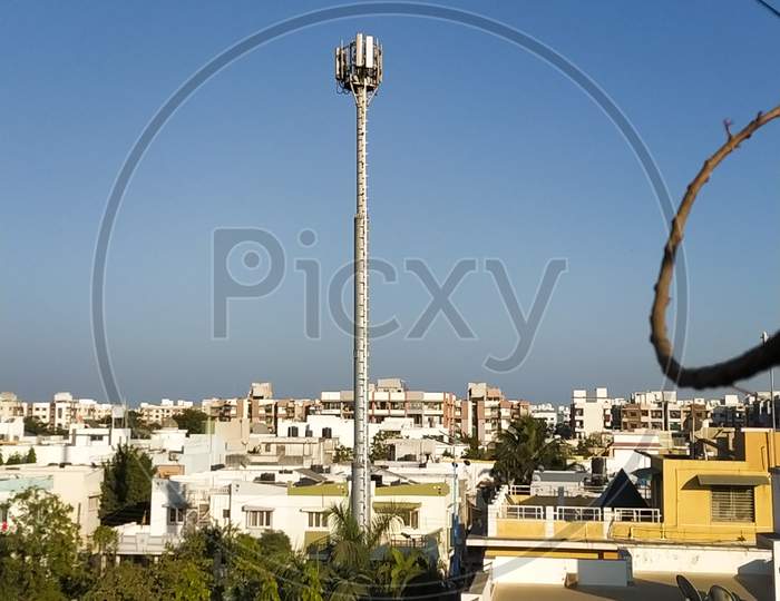Mobile towar picture and city view