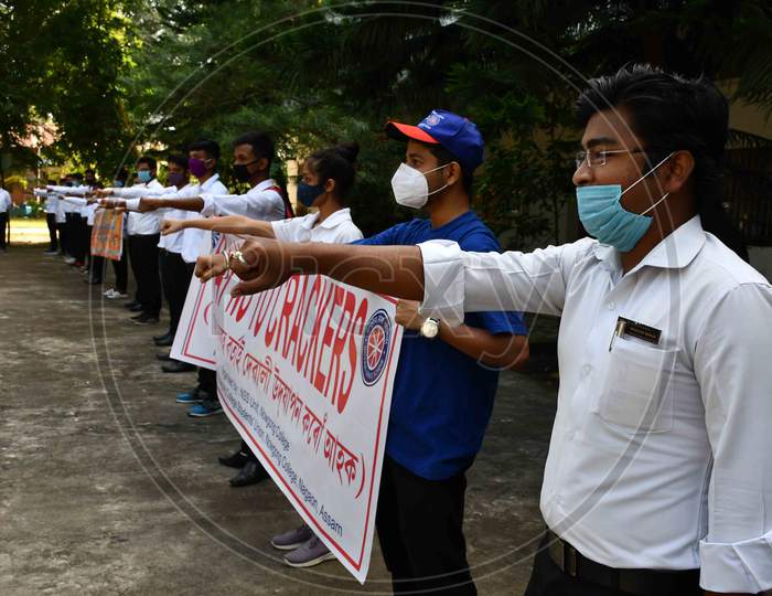 Students of Nowgong college took oath that they are not going to pollute the atmosphere with crackers on Diwali festival in Nagaon District of Assam on Nov 9,2020