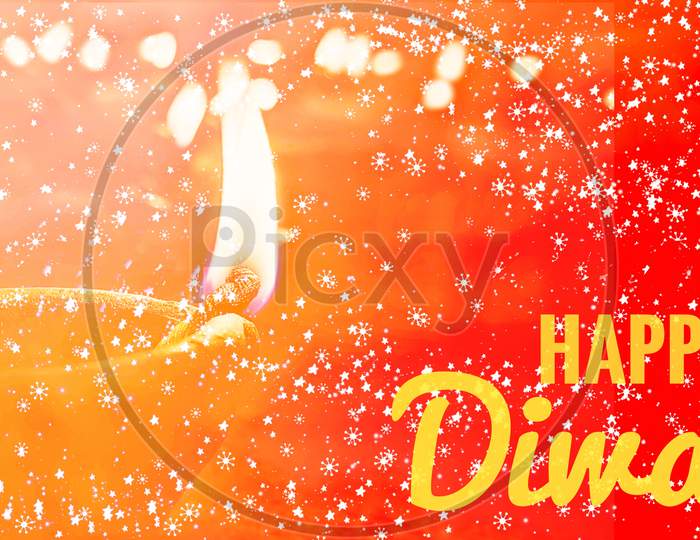 Happy diwali greetings card designs template on gradient orange and red background, diya or oil lamp decorated background