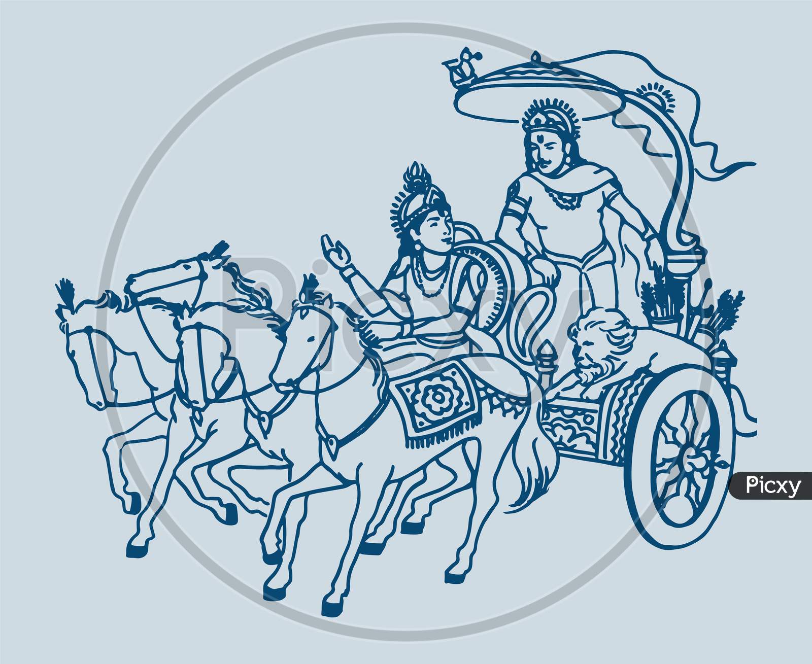 Image of Sketch of Lord Krishna and Arjuna in a Horse Chariot and scenes of  Kurukshetra War in the Hindu Epic Mahabharat editable outline  illustrationOG508825Picxy