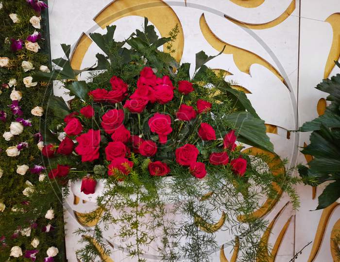 Flower Bouquet Used For The Decoration Of Marriage Hall Or Kalyana Mantapa During Wedding