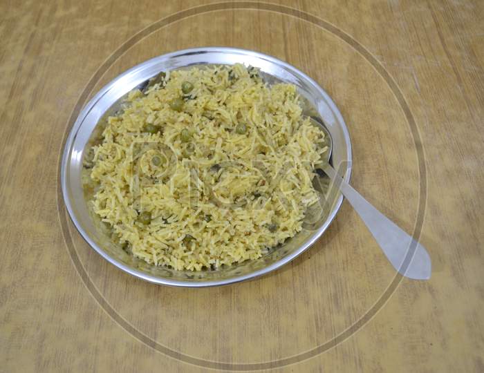 Biryani of pea, Rice, Pea, Plate, Spoon, Rice of pea.