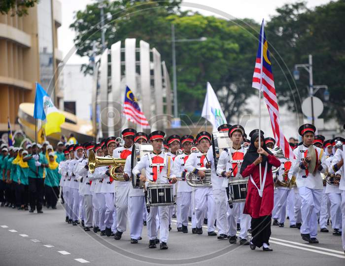 Brass Band During Merdeka Procession At Esplanade