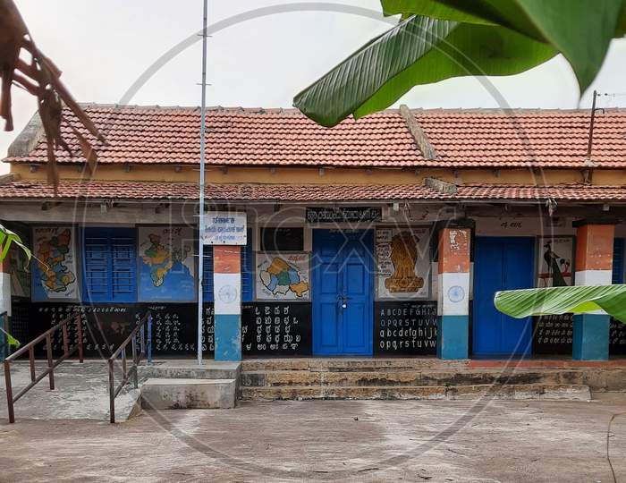 Closeup of Village Government Junior Primary School Building at Chiikkagangavaadi