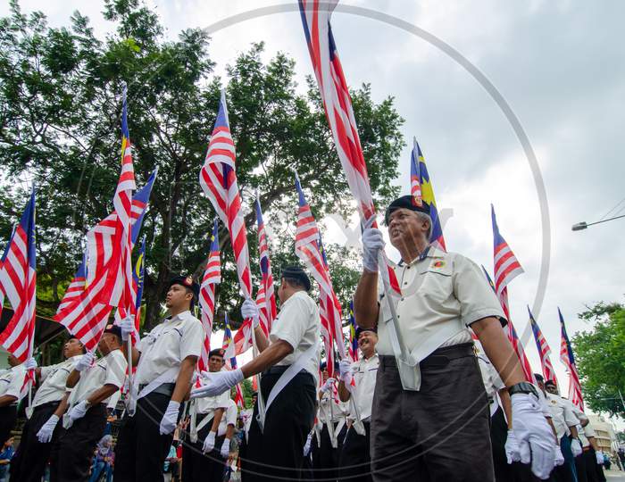 Senior Join The Independence Parade During Merdeka