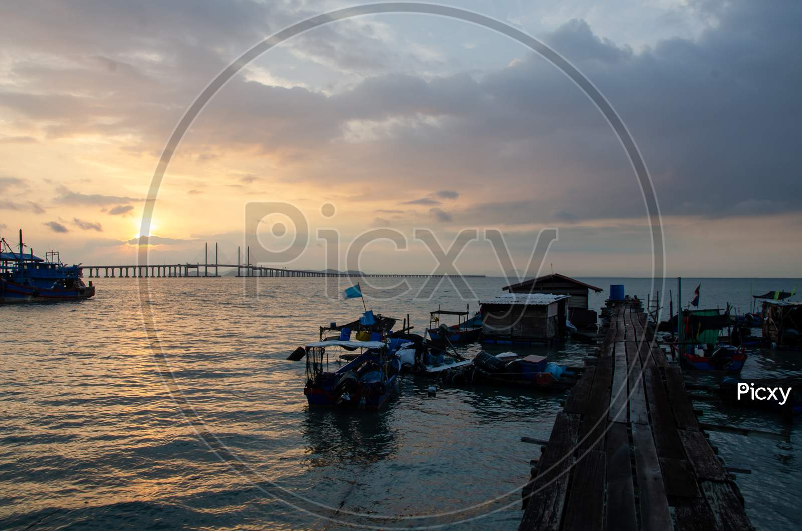 Batu Maung Fishing Jetty With Background Penang Second Bridge