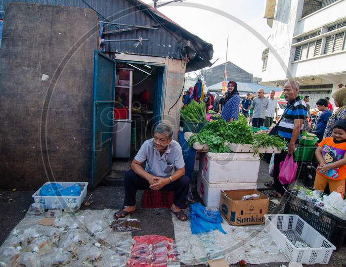 Betta Fish Seller In The Market