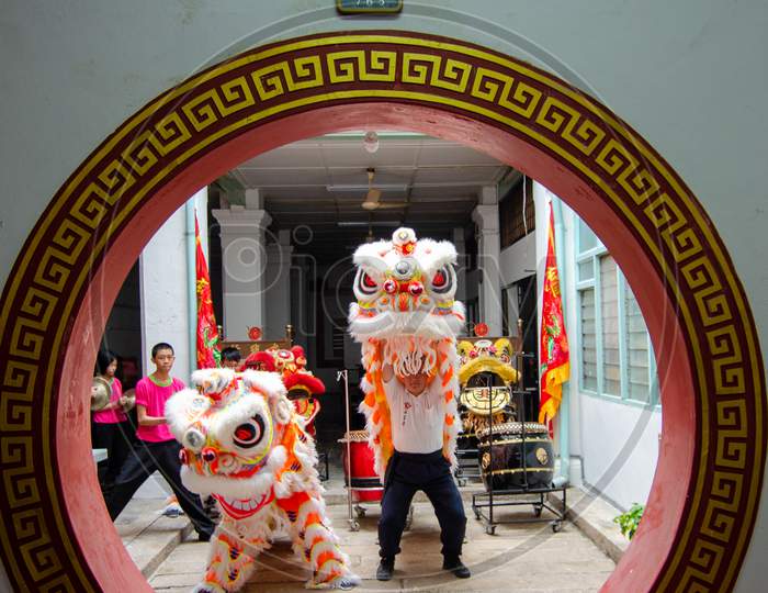 Lion Dance Perform In The Temple