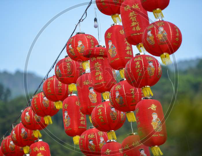 Red Lantern Decorated At Kek Lok Si During Chinese New Year