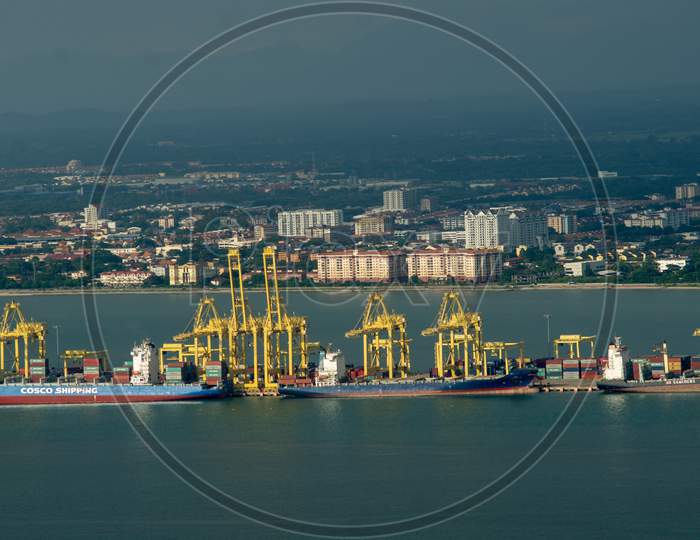 Aerial View Shipping At Container Terminal Butterworth