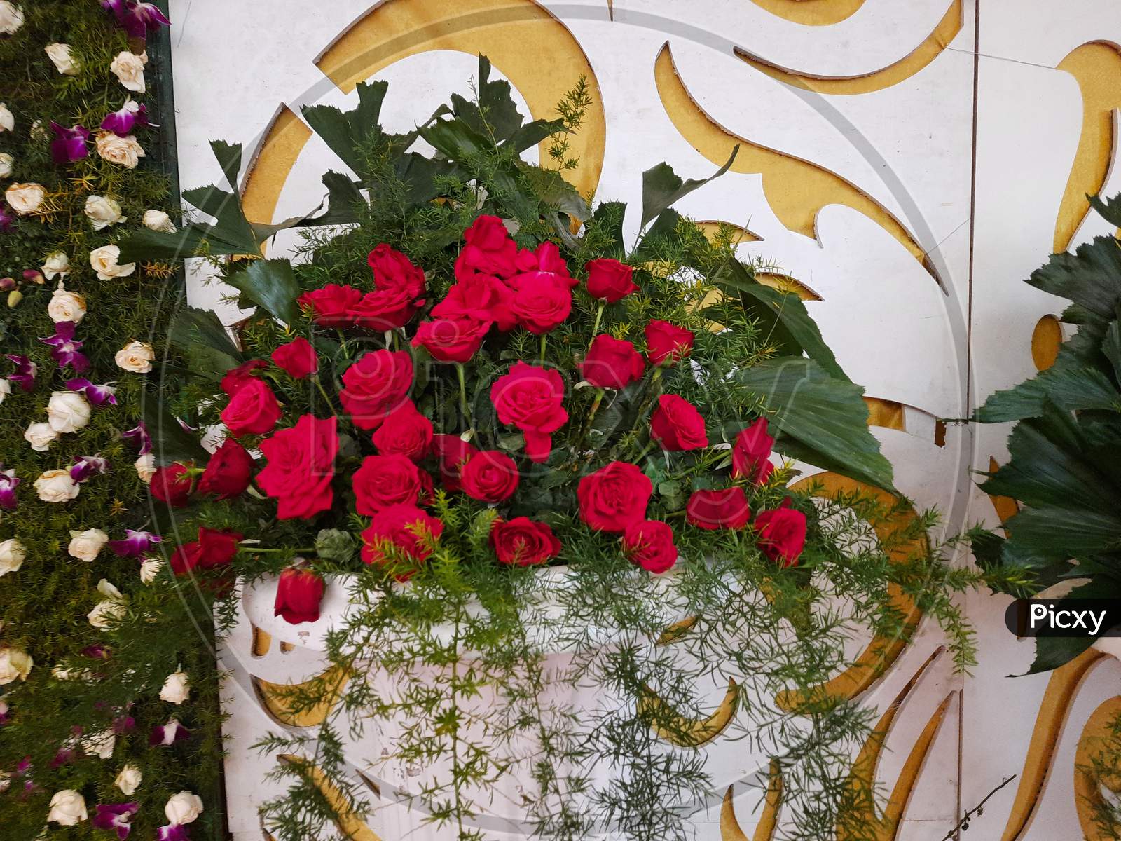 Flower Bouquet Used For The Decoration Of Marriage Hall Or Kalyana Mantapa During Wedding
