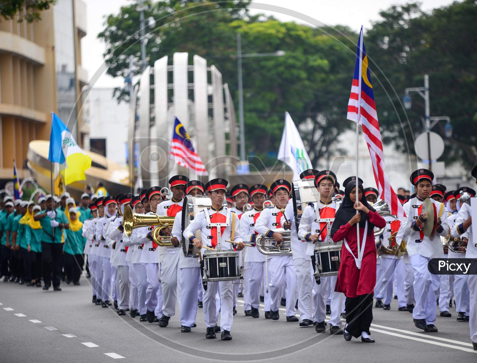 Brass Band During Merdeka Procession At Esplanade