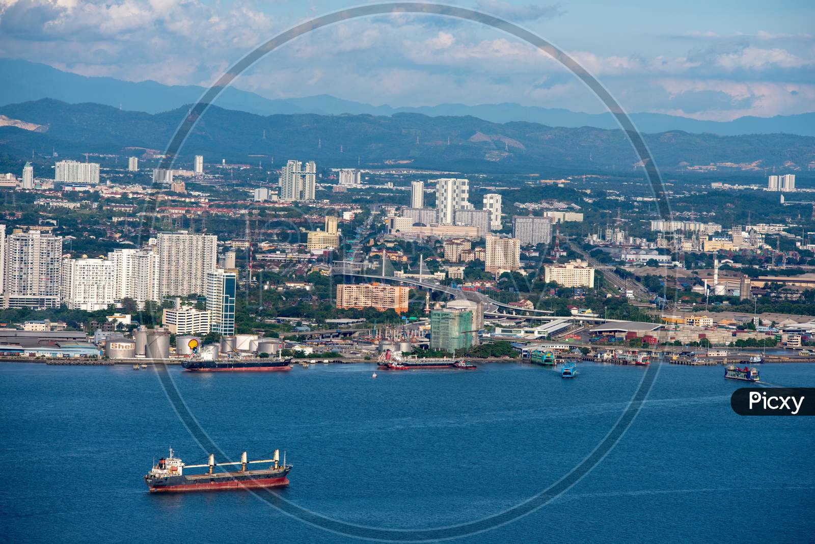 Aerial View Ship Move At The Sea Of Penang