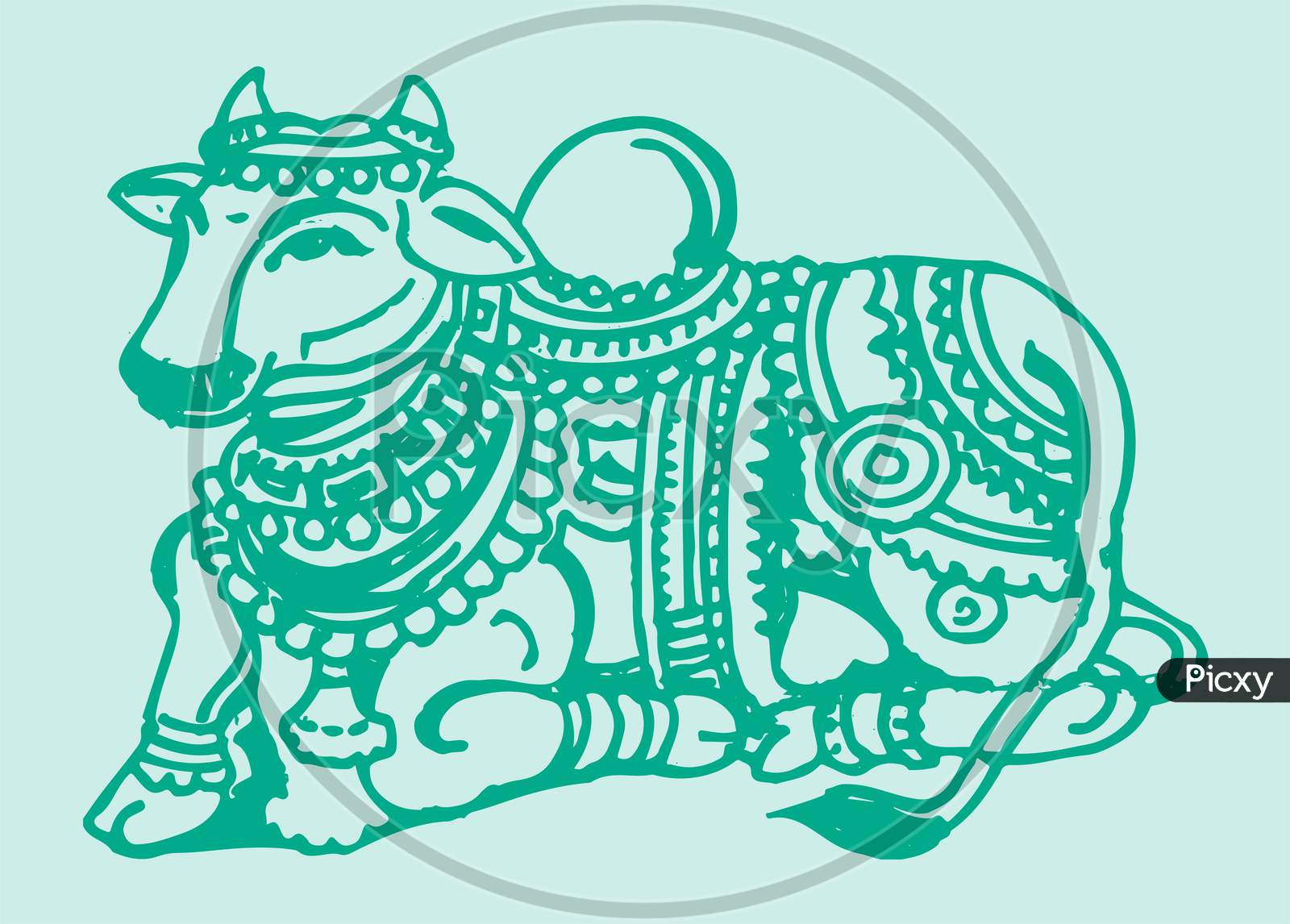 Sketch Of Hindu God Lord Shiva Vehicle Nandi Or Basava Outline Editable Illustration