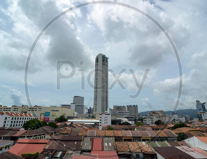 Highest Tower Komtar Building And The Surrounding Heritage House At Penang Island