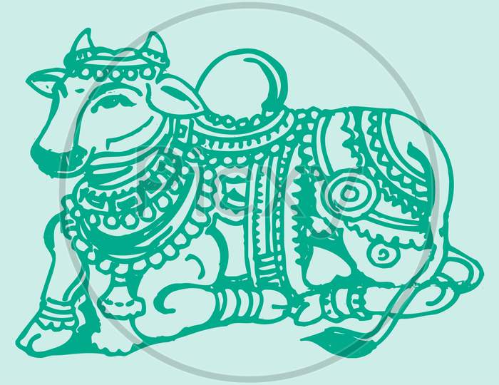 Sketch Of Hindu God Lord Shiva Vehicle Nandi Or Basava Outline Editable Illustration