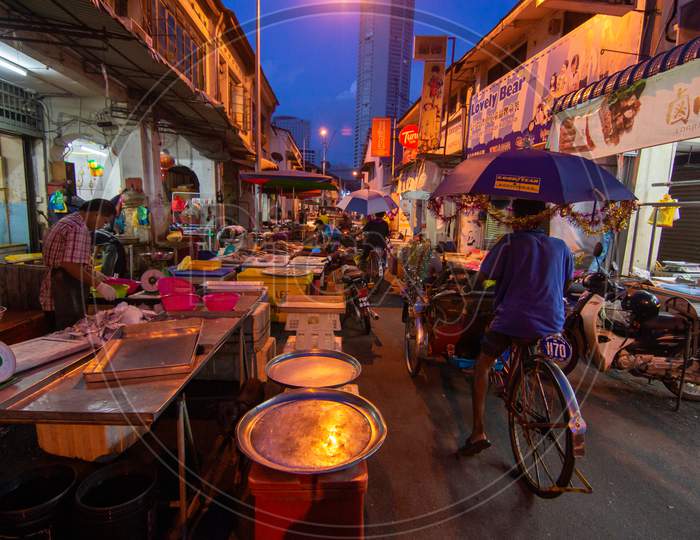 Trishaw Driver Ride At The Street Of Morning Market In At Jalan Kuala Kangsar