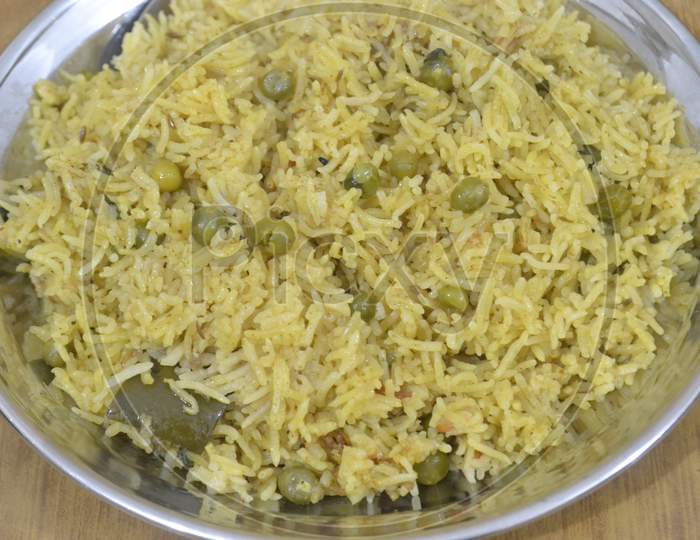 Biryani of pea, Rice, Pea, Plate, Spoon, Rice of pea.