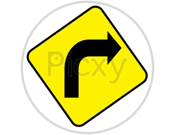 Turn Right Traffic Sign Isolated With White Background.