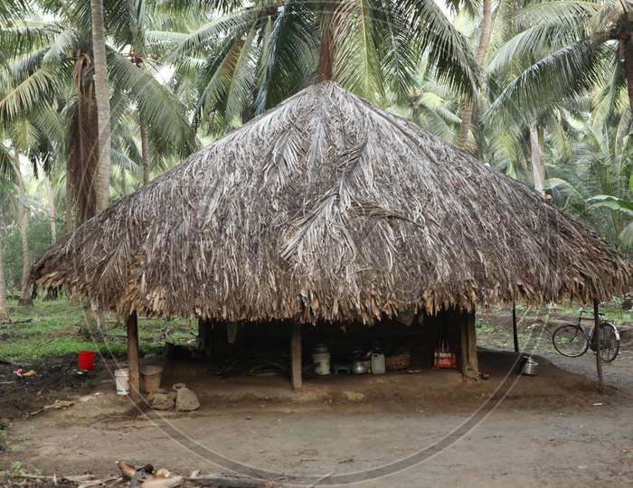 Hut in a rural fields area
